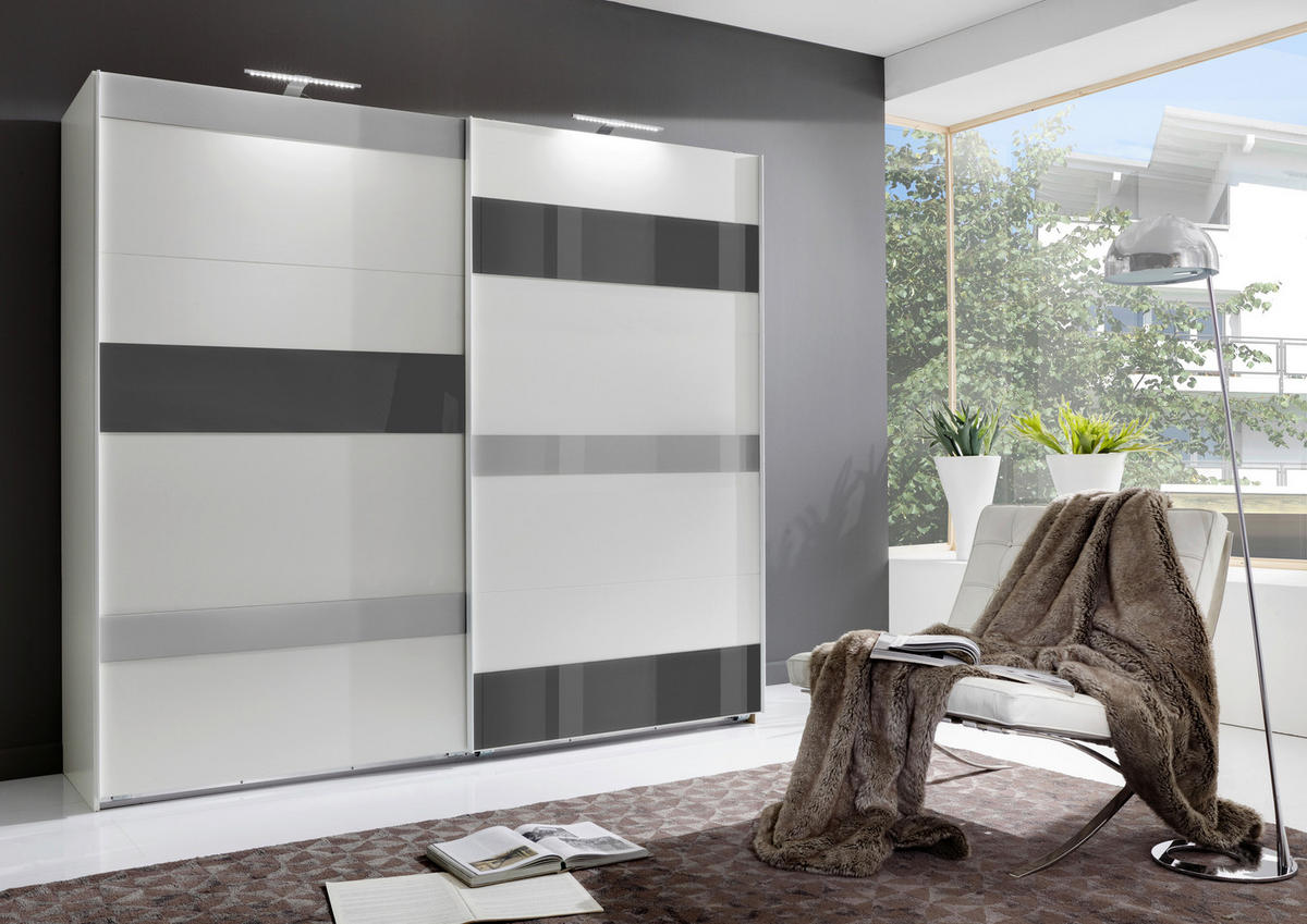 FÜGGESZTETT TOLÓAJTÓS SZEKRÉN szürke, fehér, világosszürke  - világosszürke/fehér, Modern, faalapú anyag/Üveg (225/210/65cm) - Xora