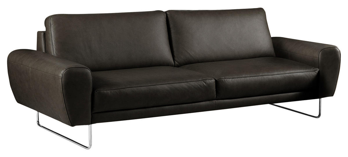 3-SITZER-SOFA in Leder Schwarz  - Chromfarben/Schwarz, Design, Leder/Metall (207/85/92cm) - Livetastic
