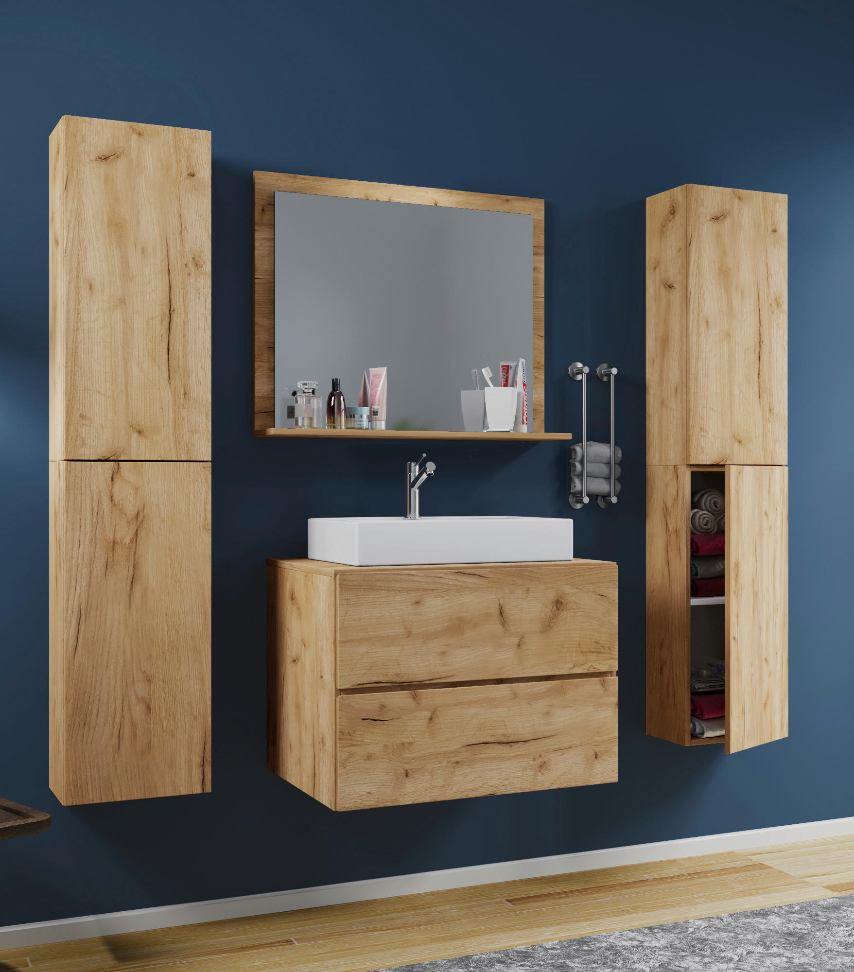 BADEZIMMER 5-teilig  in 127 cm  - Honigeiche/Weiß, MODERN, Glas/Keramik (127cm) - MID.YOU