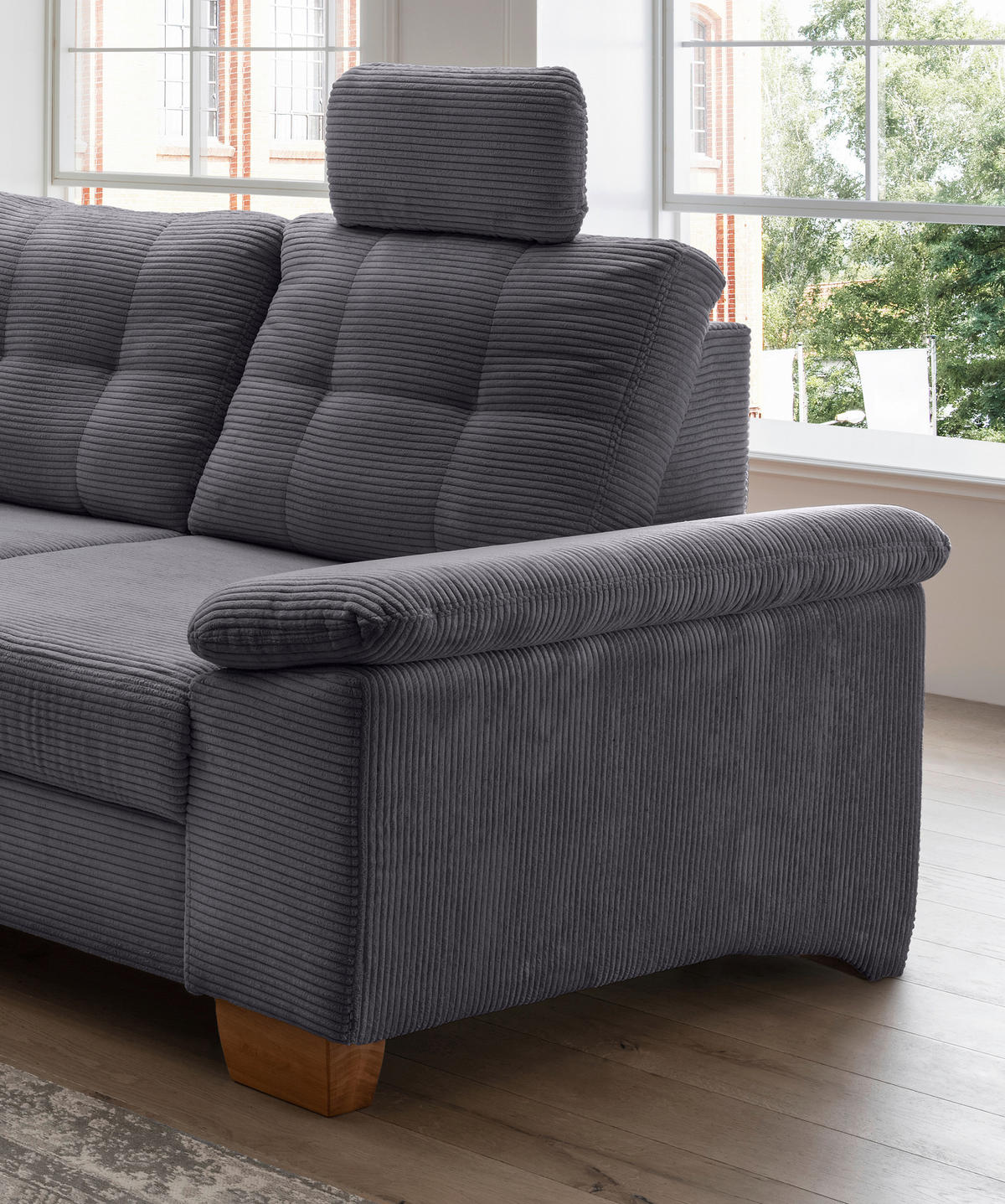 ECKSOFA in Cord Grau  - Naturfarben/Grau, Modern, Holz/Textil (176/270cm) - Livetastic