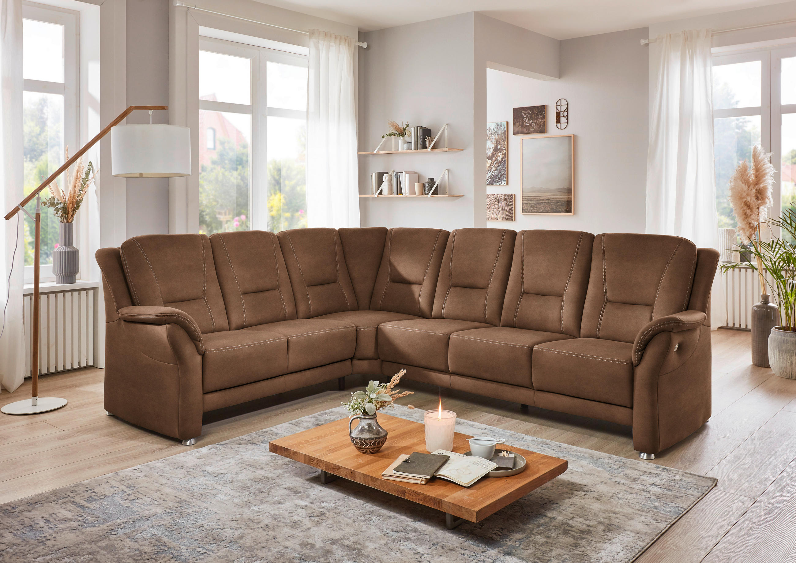 ECKSOFA in Mikrofaser Hellbraun  223/275 cm  - Hellbraun/Beige, KONVENTIONELL, Textil/Metall (223/275cm) - Beldomo Comfort