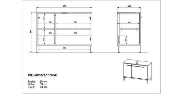 WASCHBECKENUNTERSCHRANK 80/59/34 cm  - Kaschmir/Nussbaumfarben, MODERN, Holzwerkstoff/Metall (80/59/34cm) - Xora