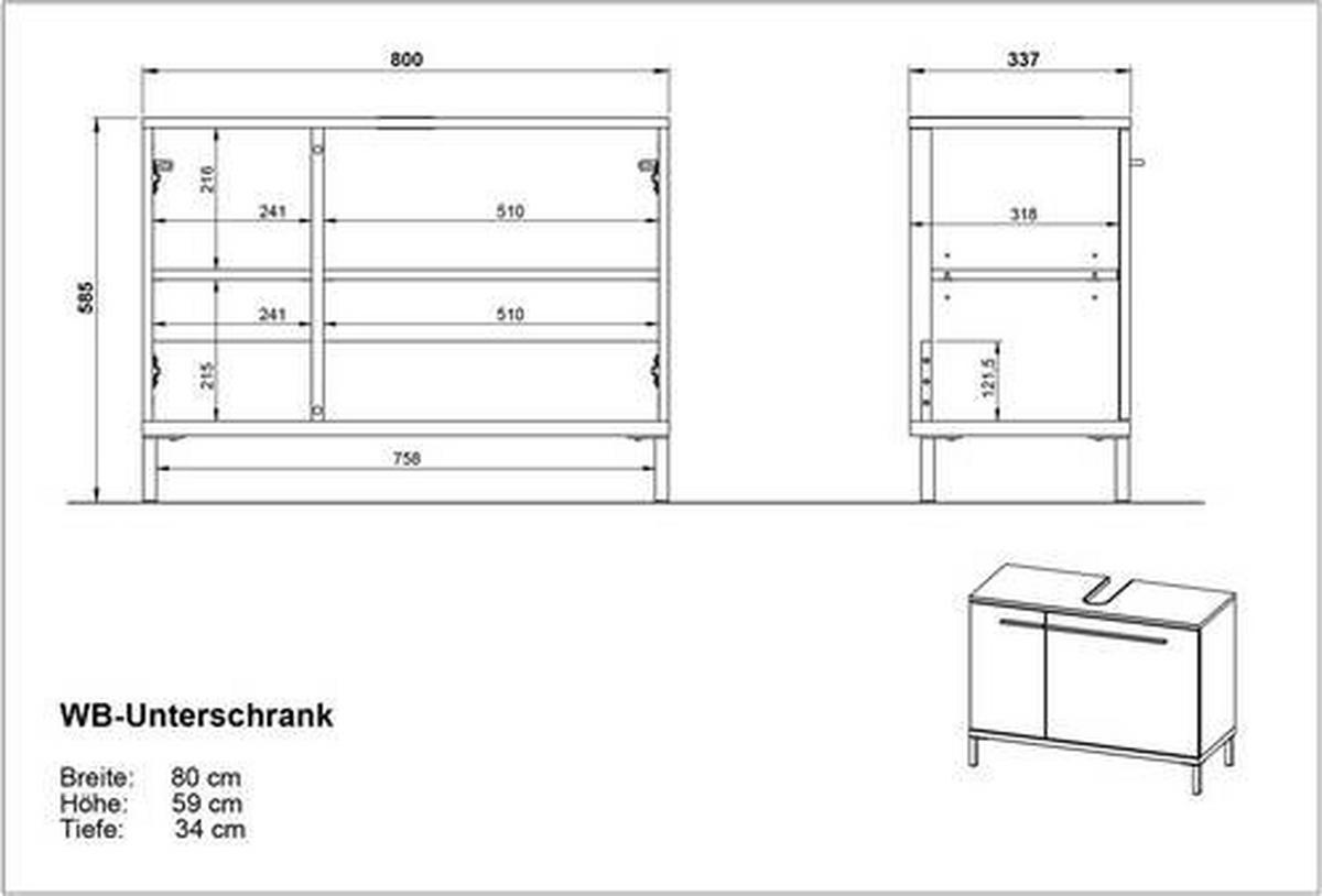 WASCHBECKENUNTERSCHRANK 80/59/34 cm  - Kaschmir/Nussbaumfarben, MODERN, Holzwerkstoff/Metall (80/59/34cm) - Xora