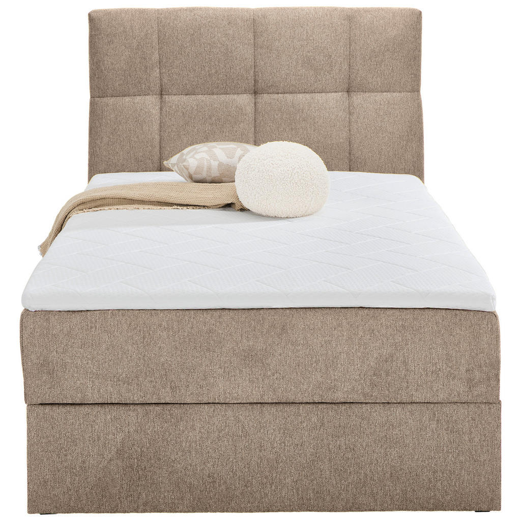 Thumbnail - Boxxx Boxbett, Hellbraun, Textil, H3, Höhe ca. 25 cm, 90x200 cm, Bettkasten, gepolstertes Kopfteil, Topper durchgehend, ...
