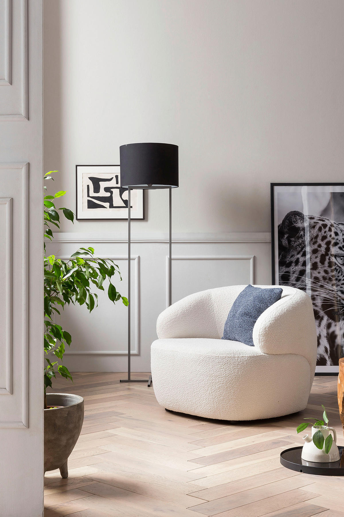 SESSEL in Bouclé Weiß  - Schwarz/Weiß, MODERN, Kunststoff/Textil (88/69/89cm) - Livetastic