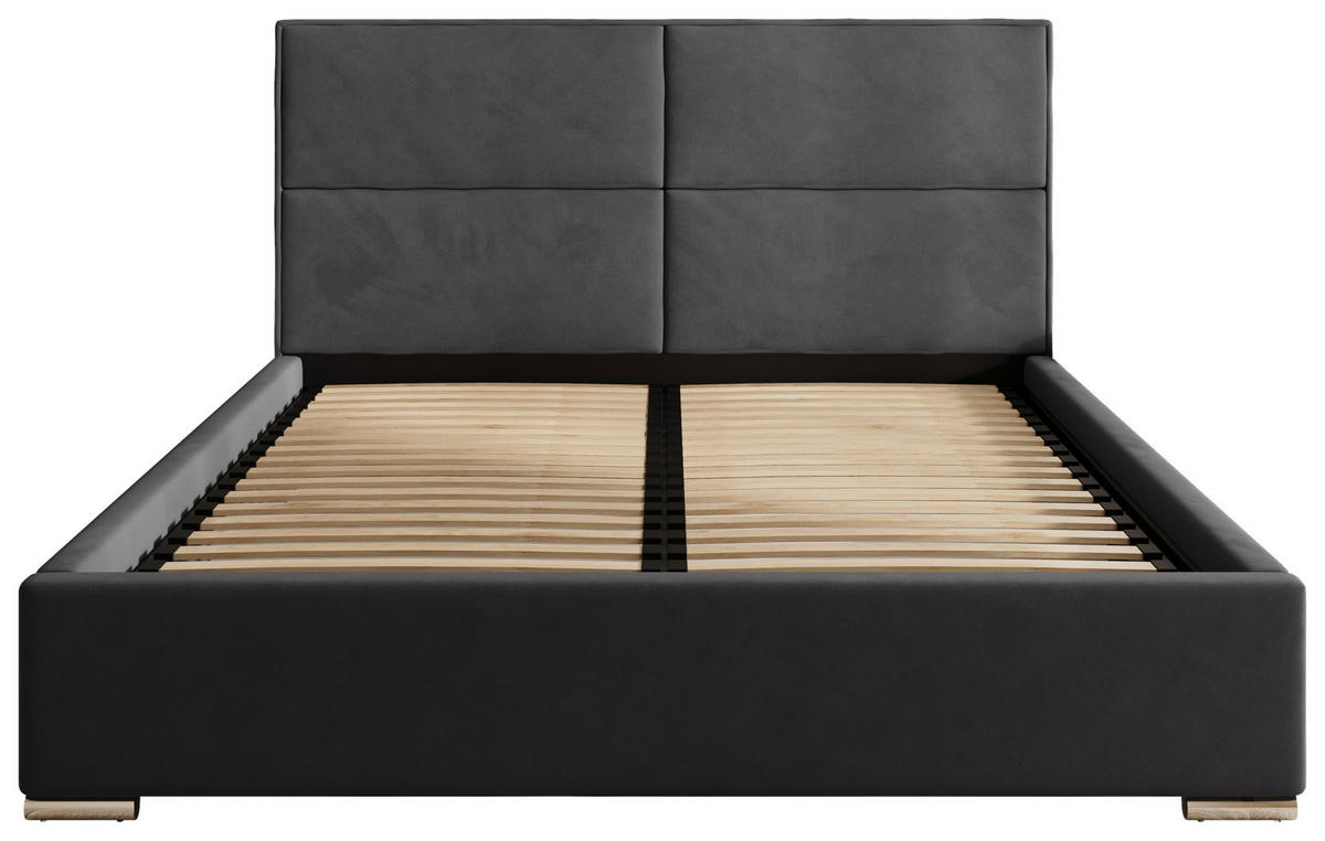 POLSTERBETT 160/200 cm,  in Graphitfarben, gepolstertes Kopfteil, Lattenrost, Bettkasten,  - Chromfarben/Schwarz, MODERN, Holz/Kunststoff (160/200cm) - Chameo