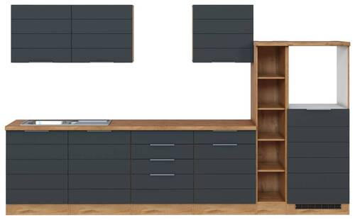 KÜCHENLEERBLOCK 330 cm   in Grau, Eiche Wotan  - Eiche Wotan/Grau, Design, Holzwerkstoff/Metall (330cm) - Held