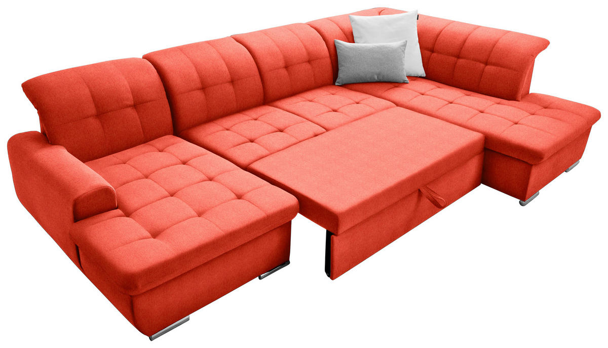 WOHNLANDSCHAFT in Flachgewebe Rot  - Silberfarben/Rot, Design, Textil/Metall (145/342/208cm) - Cantus