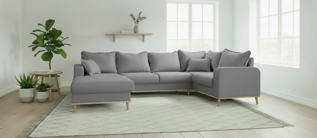 WOHNLANDSCHAFT Beata in Textilgeflecht Grau  - Wengefarben/Grau, Design, Holz/Textil (170/296/167cm) - Livetastic