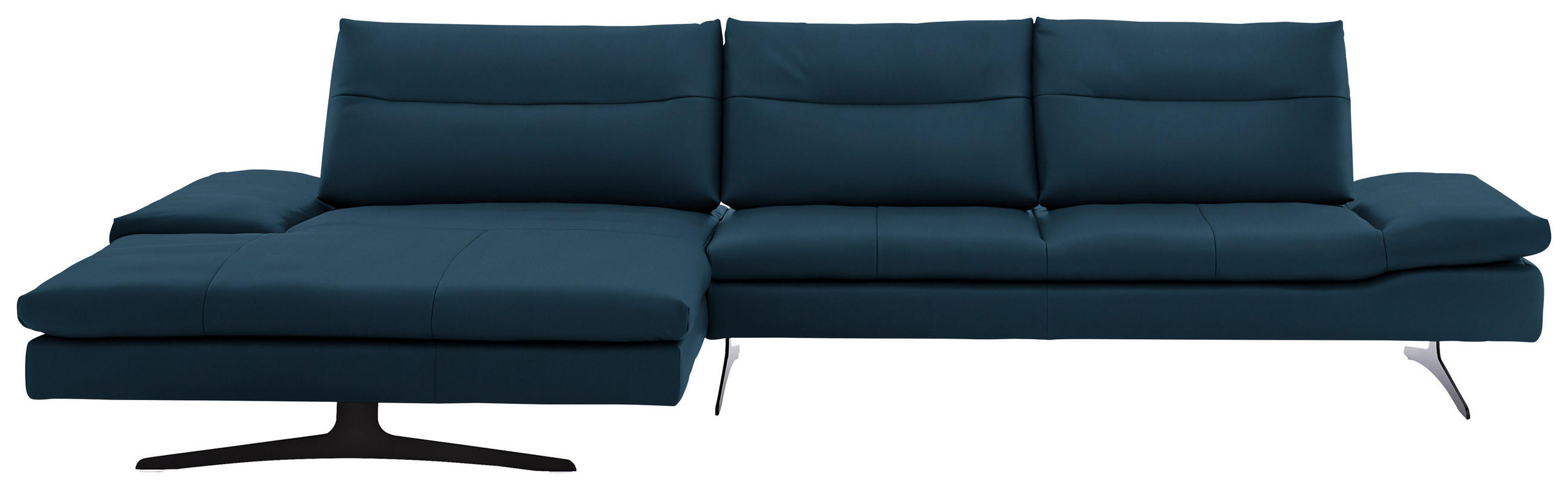 ECKSOFA  in Echtleder Blau  158/342 cm  - Blau/Schwarz, MODERN, Leder/Metall (158/342cm) - Chilliano