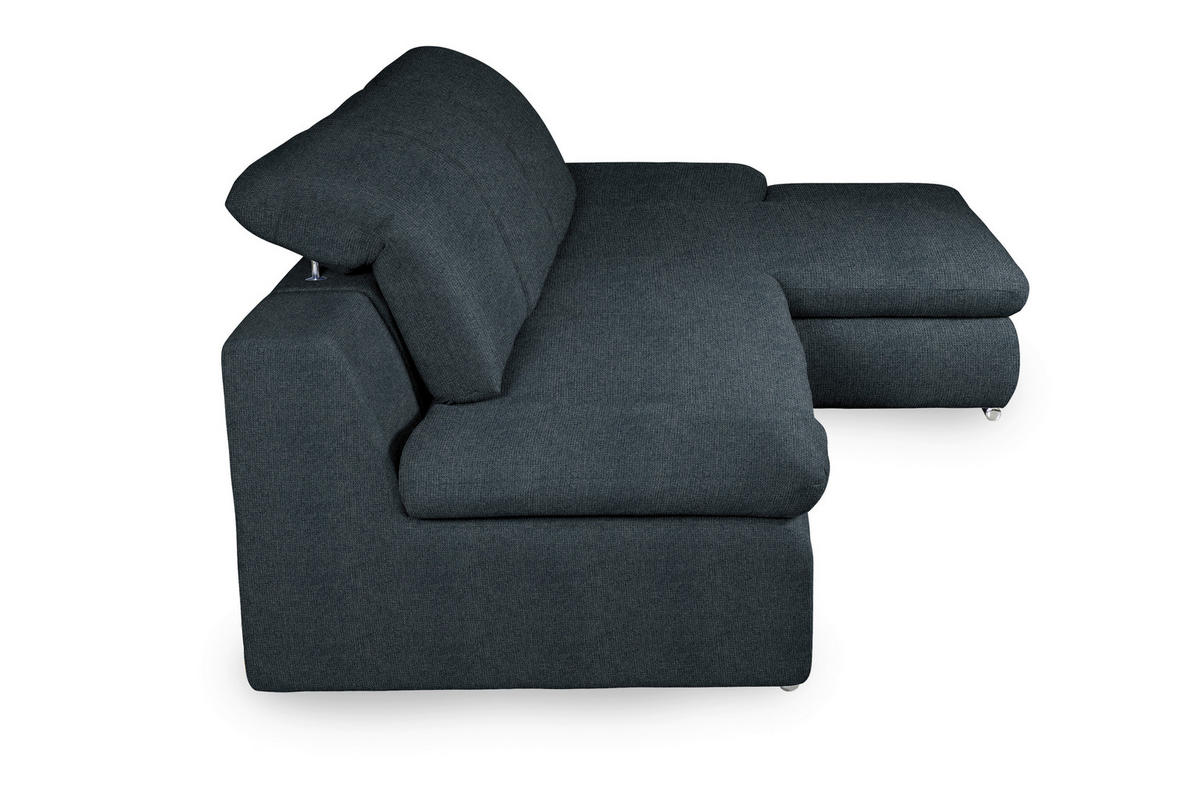 ECKSOFA in Chenille Schwarz  - Chromfarben/Schwarz, Design, Textil/Metall (286/165cm) - Livetastic