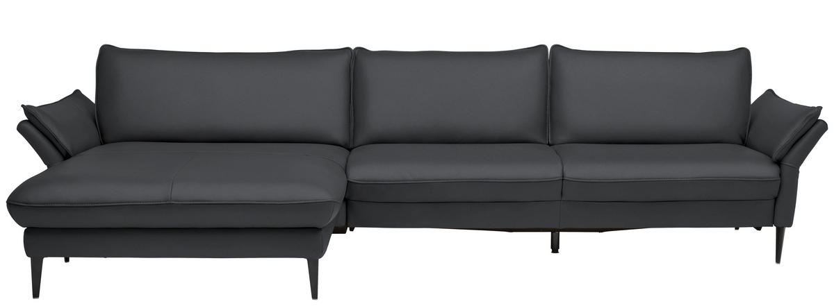 ECKSOFA in Echtleder Schieferfarben  - Schieferfarben/Schwarz, Design, Leder/Metall (172/334cm) - Valdera