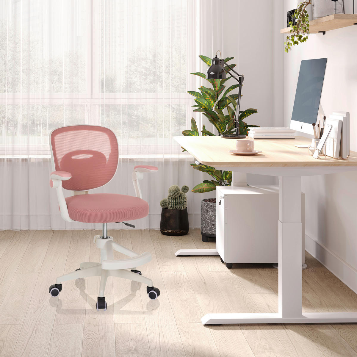 OTOČNÁ ŽIDLE PRO MLÁDEŽ, síťovina, růžová - bílá/růžová, Moderní, textil/plast (61/84-97/55cm) - MID.YOU