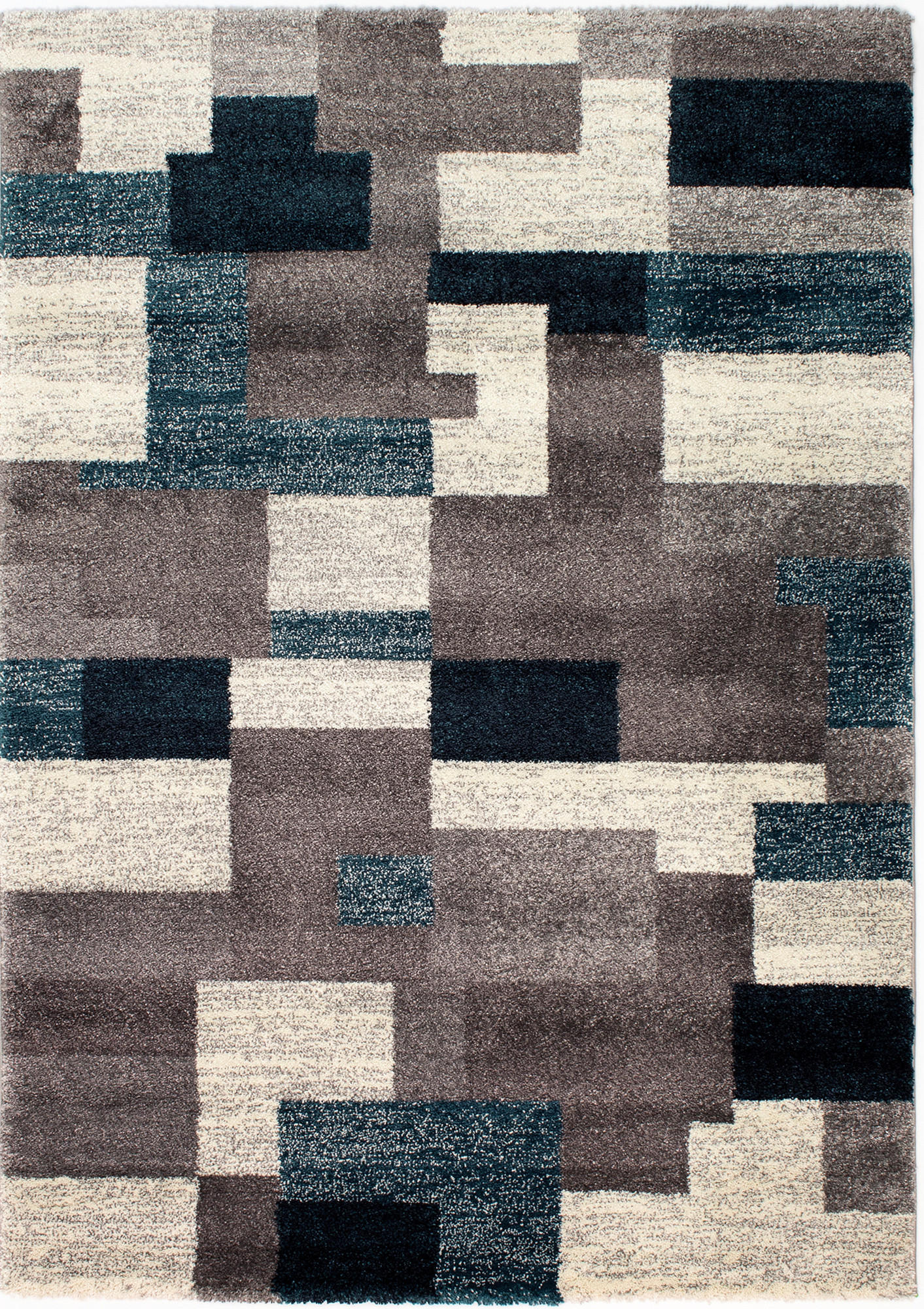 Novel Webteppich Astor Grid Grau, Petrol 240x290 cm