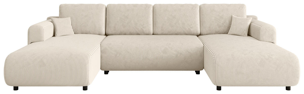 Wohnlandschaft inkl. Funktion Creme Cord  - Creme/Schwarz, KONVENTIONELL, Textil (200/360/200cm) - Xora