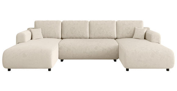 Wohnlandschaft inkl. Funktion Creme Cord  - Creme/Schwarz, KONVENTIONELL, Textil (200/360/200cm) - Xora