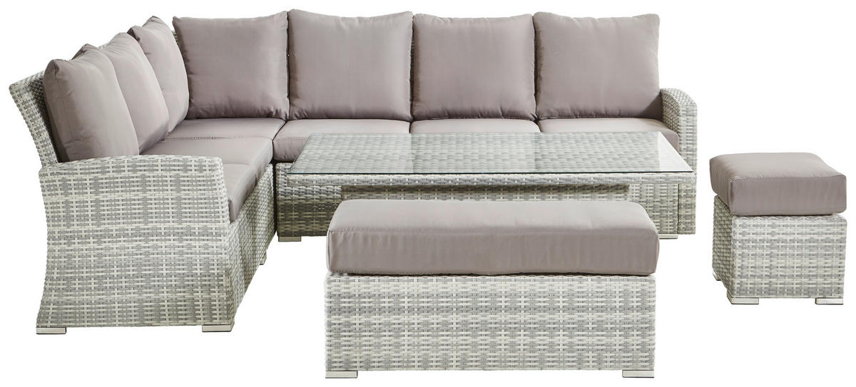 JEDÁLENSKÁ TERASOVÁ SÚPRAVA kov, plast, sklo, textil - sivá, Modern, kov/textil (177/192,5cm) - Ambia Garden