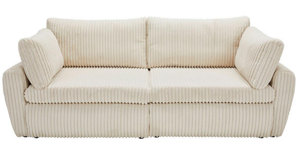 SCHLAFSOFA Cord, Plüsch Creme Rückenkissen, Bettkasten, Schlaffunktion, Rücken echt, Liegefläche im Originalstoff  - Creme/Schwarz, MODERN, Kunststoff/Textil (240/90/120cm) - Carryhome