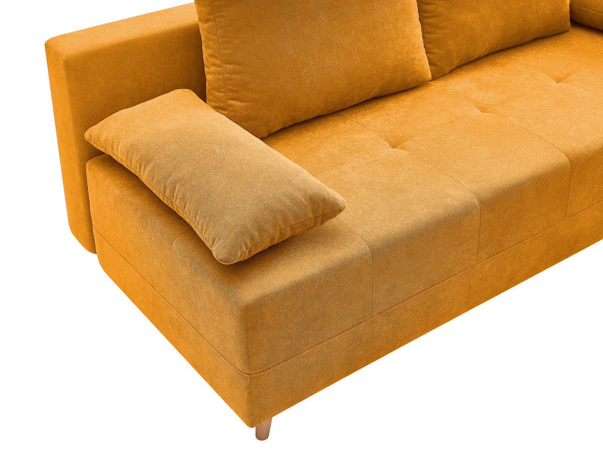 SCHLAFSOFA LUMOS Samt Gelb  inkl. Rückenkissen, Armlehnenkissen, Schlaffunktion, Rücken echt, Stauraum  - Gelb/Naturfarben, Design, Textil (206/96/96cm) - P & B