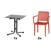 GARTENGARNITUR 3-teilig Stahl  - Anthrazit/Rot, Basics, Kunststoff/Metall (57/80/56cm) - Siena Garden
