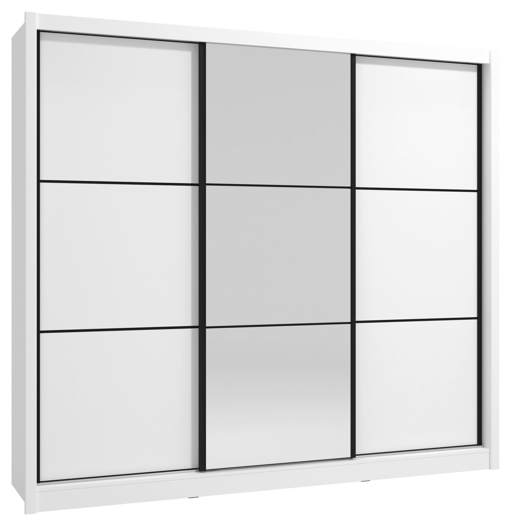 SCHIEBETÜRENSCHRANK 242/215,5/60 cm 3-türig Weiß  - Schwarz/Weiß, Basics, Glas/Holzwerkstoff (242/215,5/60cm) - Xora