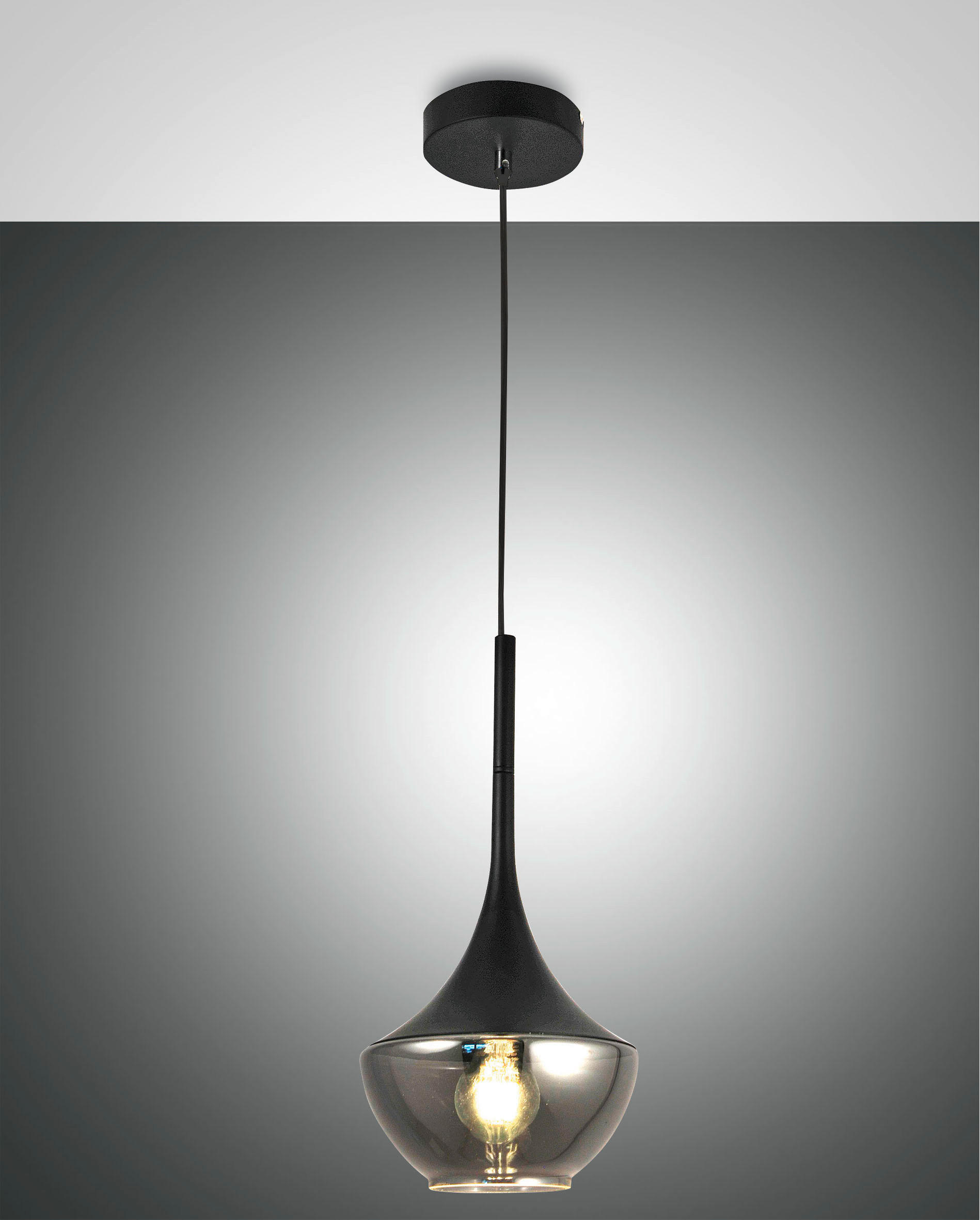 PENDELLEUCHTE 20/200 cm  - Schwarz, Design, Glas/Metall (20/200cm) - Fabas Luce