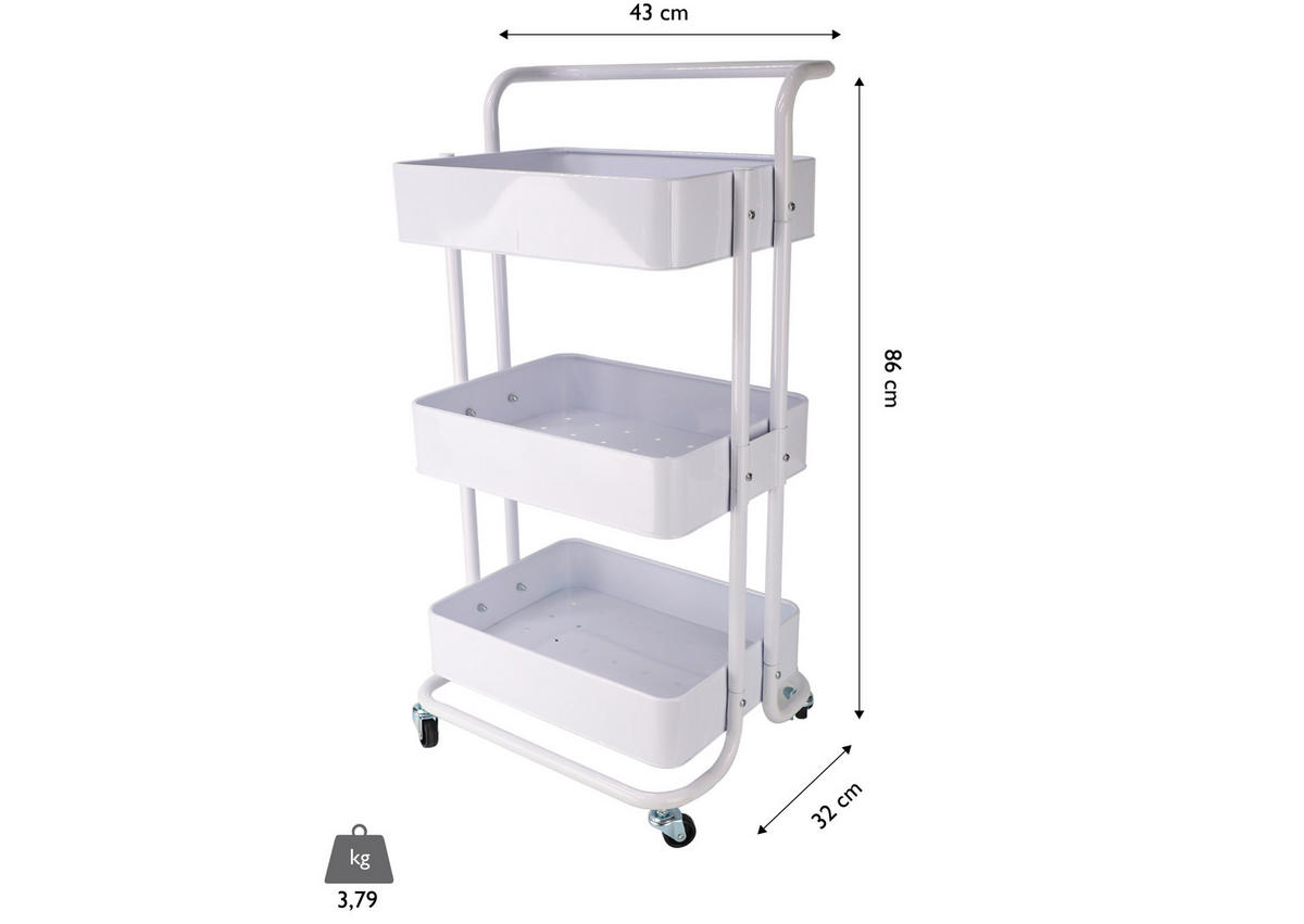 SERVIERWAGEN in Weiß  - Weiß, Basics, Metall (43/32/86cm) - Echtwerk