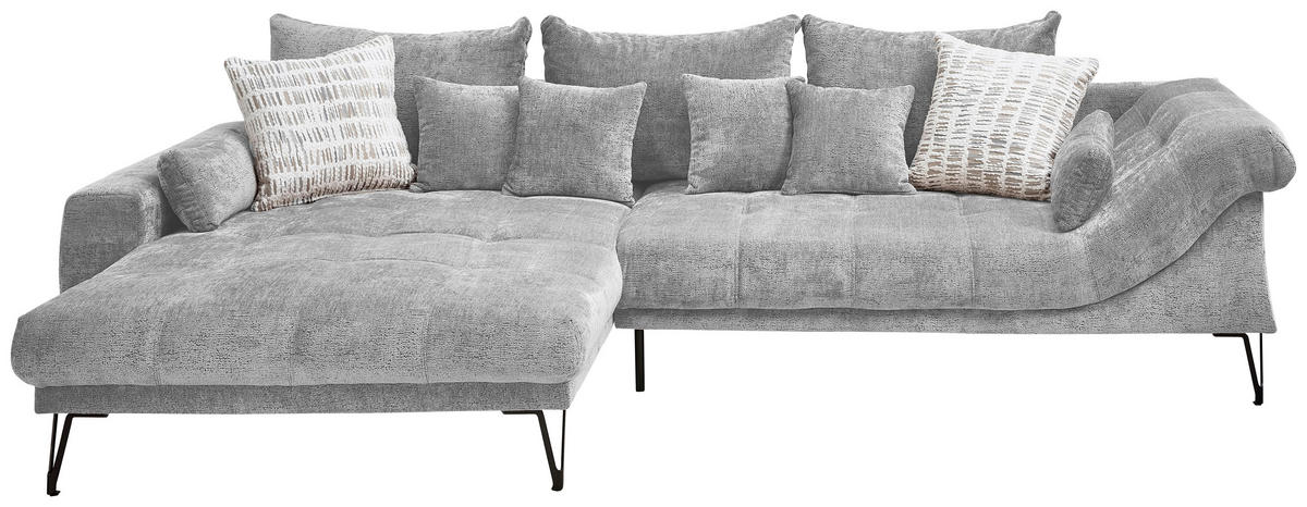 ECKSOFA GARDA in Chenille Silberfarben  192/310 cm  - Silberfarben/Schwarz, KONVENTIONELL, Textil/Metall (192/310cm) - Livetastic