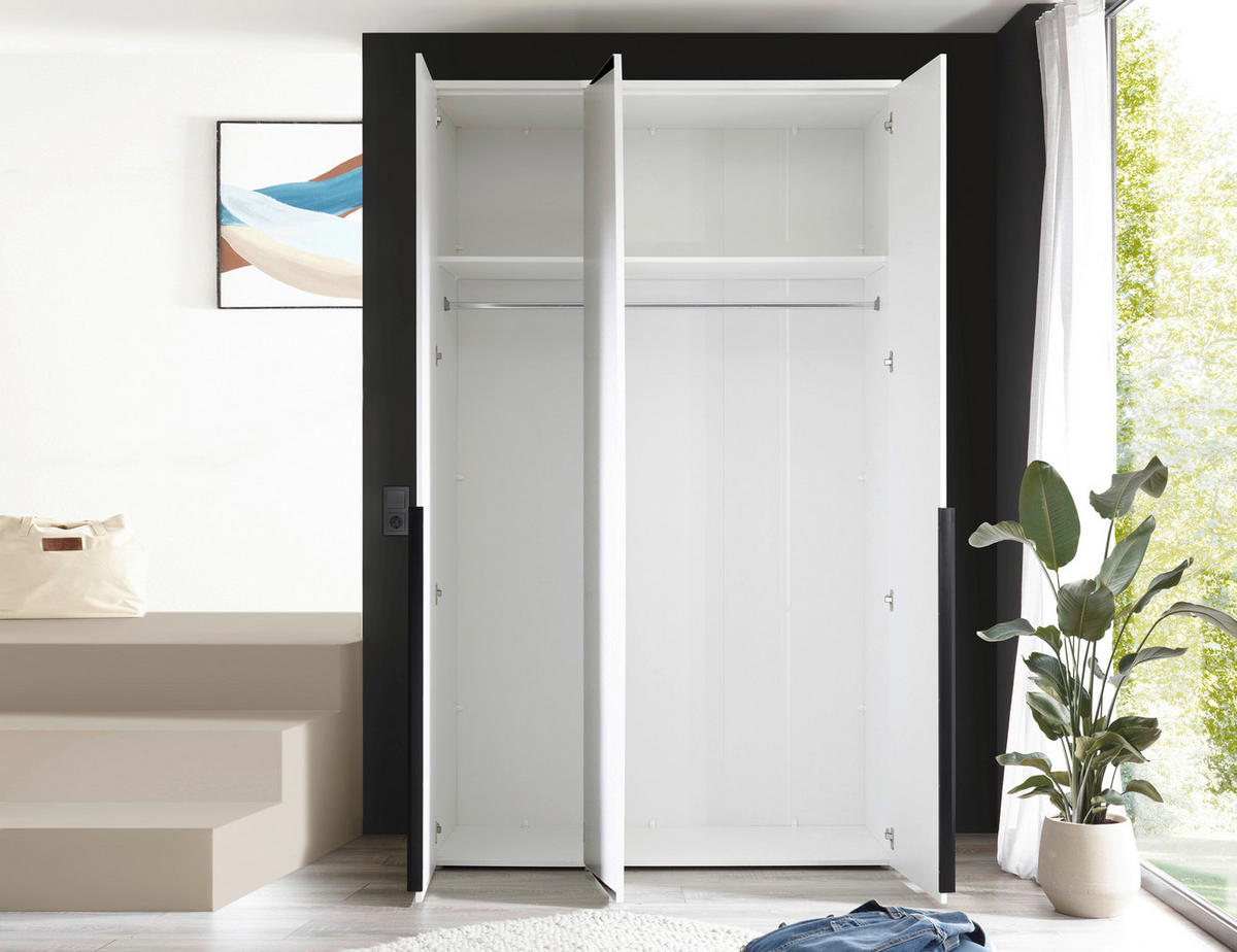 DREHTÜRENSCHRANK 135/225/52 cm 3-türig Weiß  - Schwarz/Weiß, MODERN, Glas/Holzwerkstoff (135/225/52cm) - MID.YOU