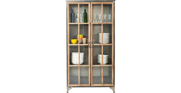 VITRINE  in massiv Pappel Grau, Naturfarben, Hellbraun - Hellbraun/Naturfarben, Design, Glas/Holz (97/187/39cm) - Ambia Home