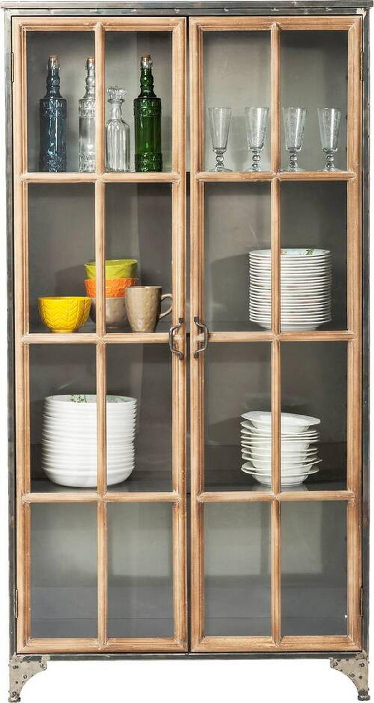 VITRINE in massiv Pappel Grau, Naturfarben, Hellbraun  - Hellbraun/Naturfarben, Design, Glas/Holz (97/187/39cm) - Kare-Design