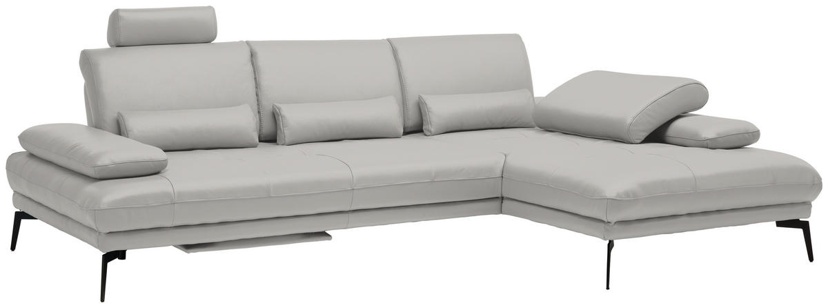 ECKSOFA Greige Echtleder  - Greige/Schwarz, Design, Leder/Metall (273/187cm) - Celina Home