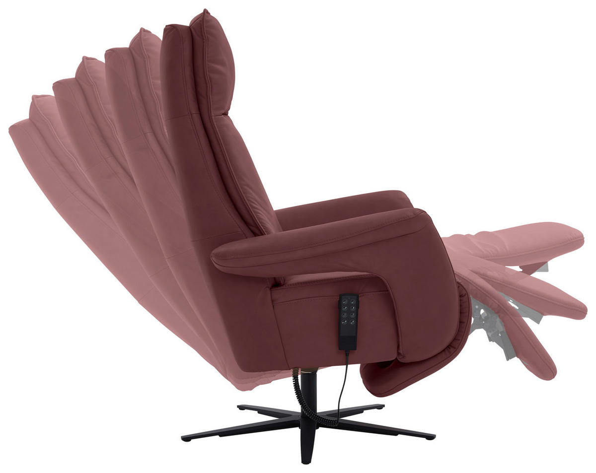 RELAXSESSEL in Leder Beere  - Beere/Schwarz, Design, Leder/Metall (83/123/87cm) - Valdera