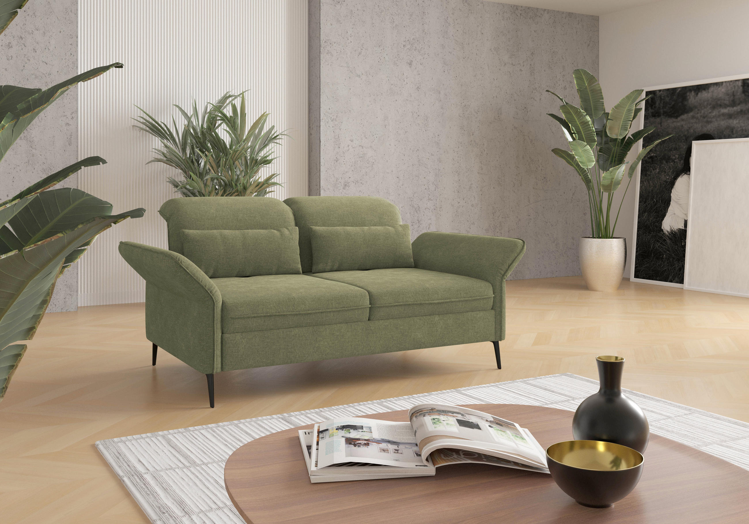 3-SITZER-SOFA in Flachgewebe Hellgrün  - Schwarz/Hellgrün, Konventionell, Textil/Metall (199/92/123cm) - Sit & More
