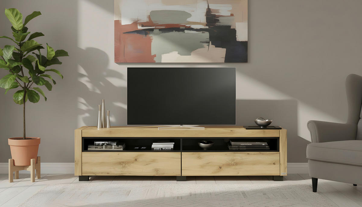 NISKA KOMODA   180/46/40 cm   crna, boja hrasta   - boja hrasta/crna, Dizajnerski, pločasti materijal (180/46/40cm) - Xora