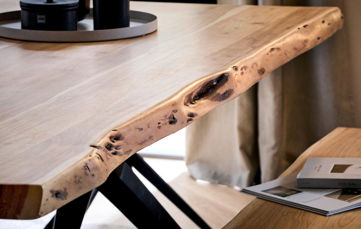 ESSTISCH in Holz, Metall 200/100/76 cm  - Schwarz/Akaziefarben, LIFESTYLE, Holz/Metall (200/100/76cm) - Landscape