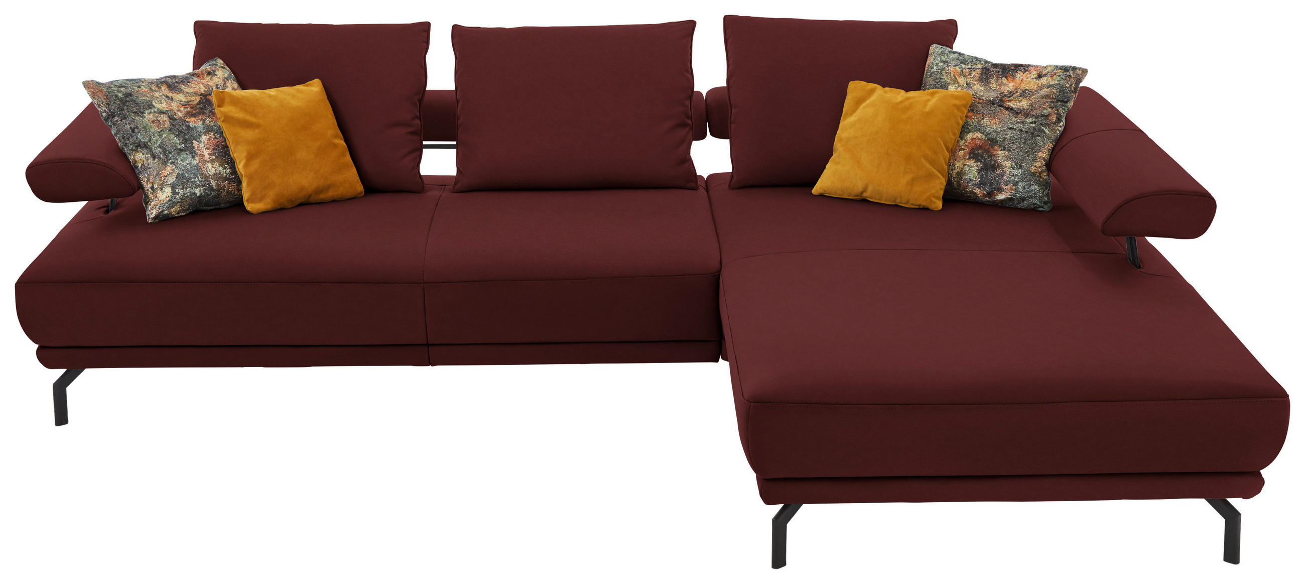 ECKSOFA in Echtleder Brombeere  305/224 cm  - Brombeere/Schwarz, Design, Leder/Metall (305/224cm) - Dieter Knoll