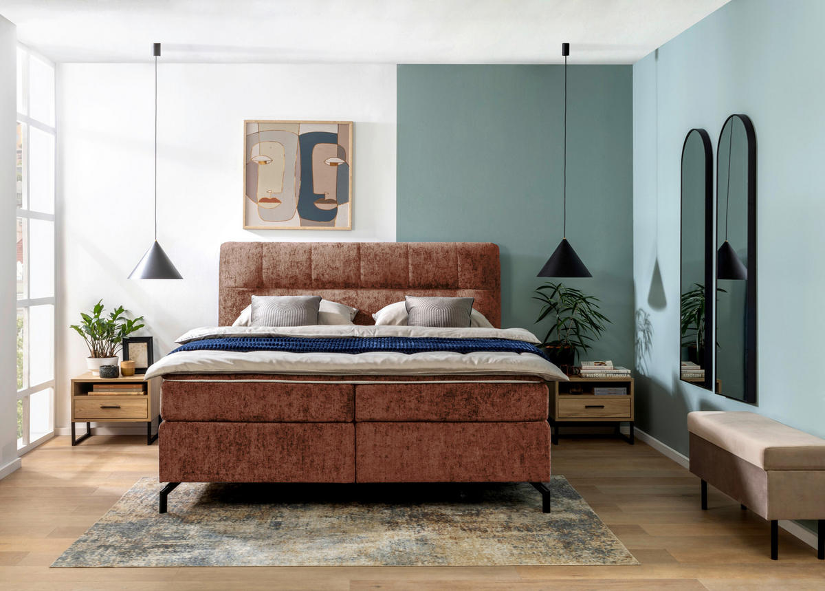 BOXSPRINGBETT 180/200 cm  in Rotbraun  - Rotbraun/Schwarz, Design, Textil/Metall (180/200cm) - Esposa