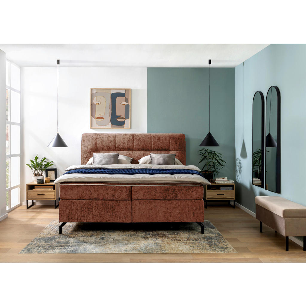 Thumbnail - Esposa Boxspringbett, Rotbraun, Textil, H2, Höhe ca. 17 cm, 180x200 cm, Stoffauswahl, Topper durchgehend, Matratze in ve...