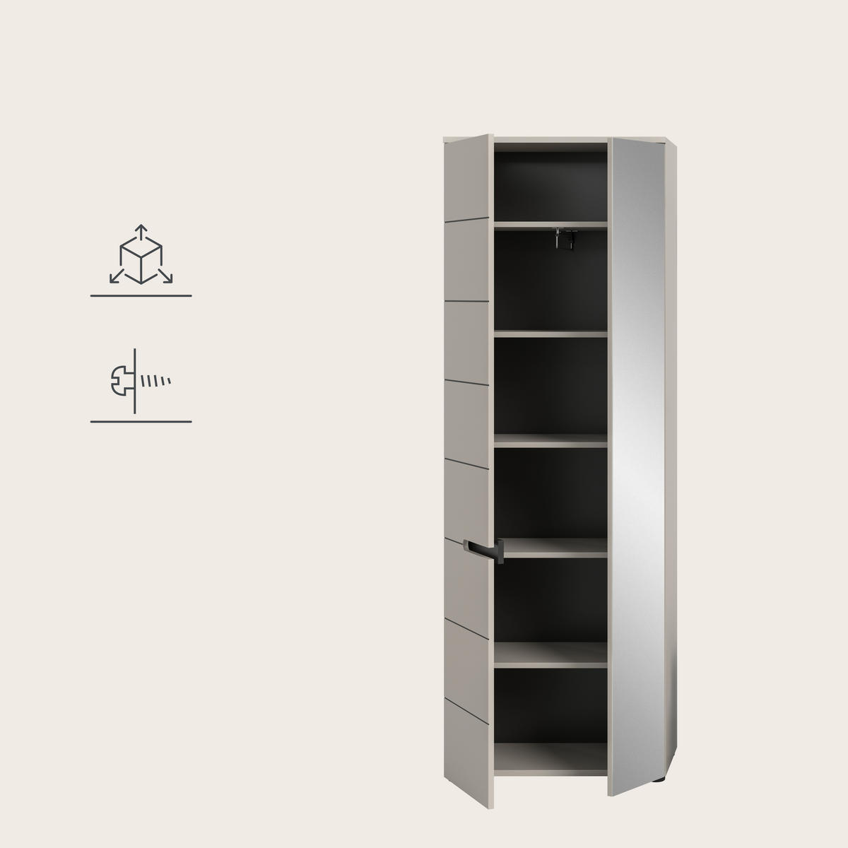 GARDEROBENSCHRANK  in 65/190/37 cm  - Kaschmir/Schwarz, Design, Holzwerkstoff/Kunststoff (65/190/37cm) - MID.YOU