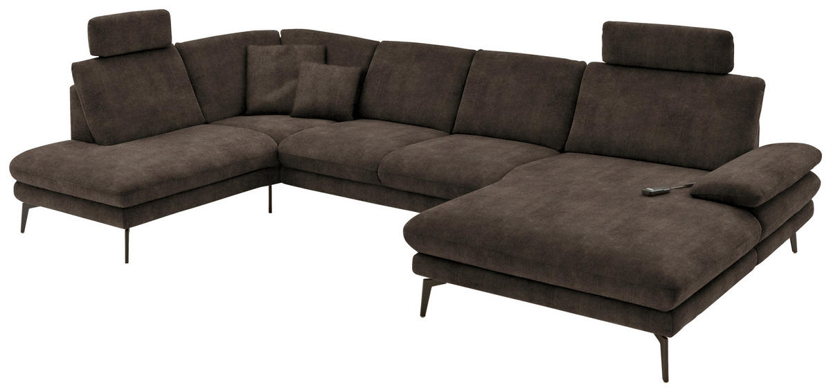 WOHNLANDSCHAFT in Velours Dunkelbraun  - Dunkelbraun/Schwarz, Design, Textil/Metall (208/344/180cm) - Dieter Knoll