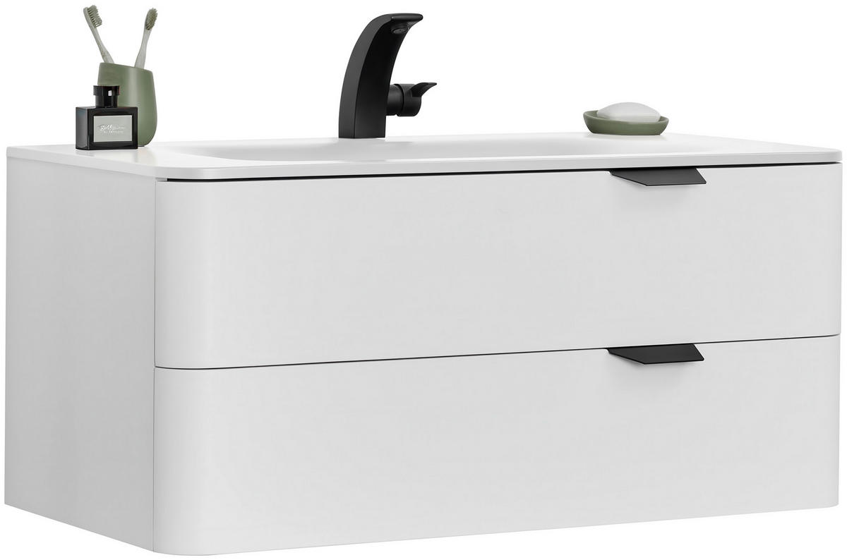 WASCHTISCHKOMBI 100 cm  - Weiss/Schwarz, Design, Holzwerkstoff/Stein (100cm) - home24