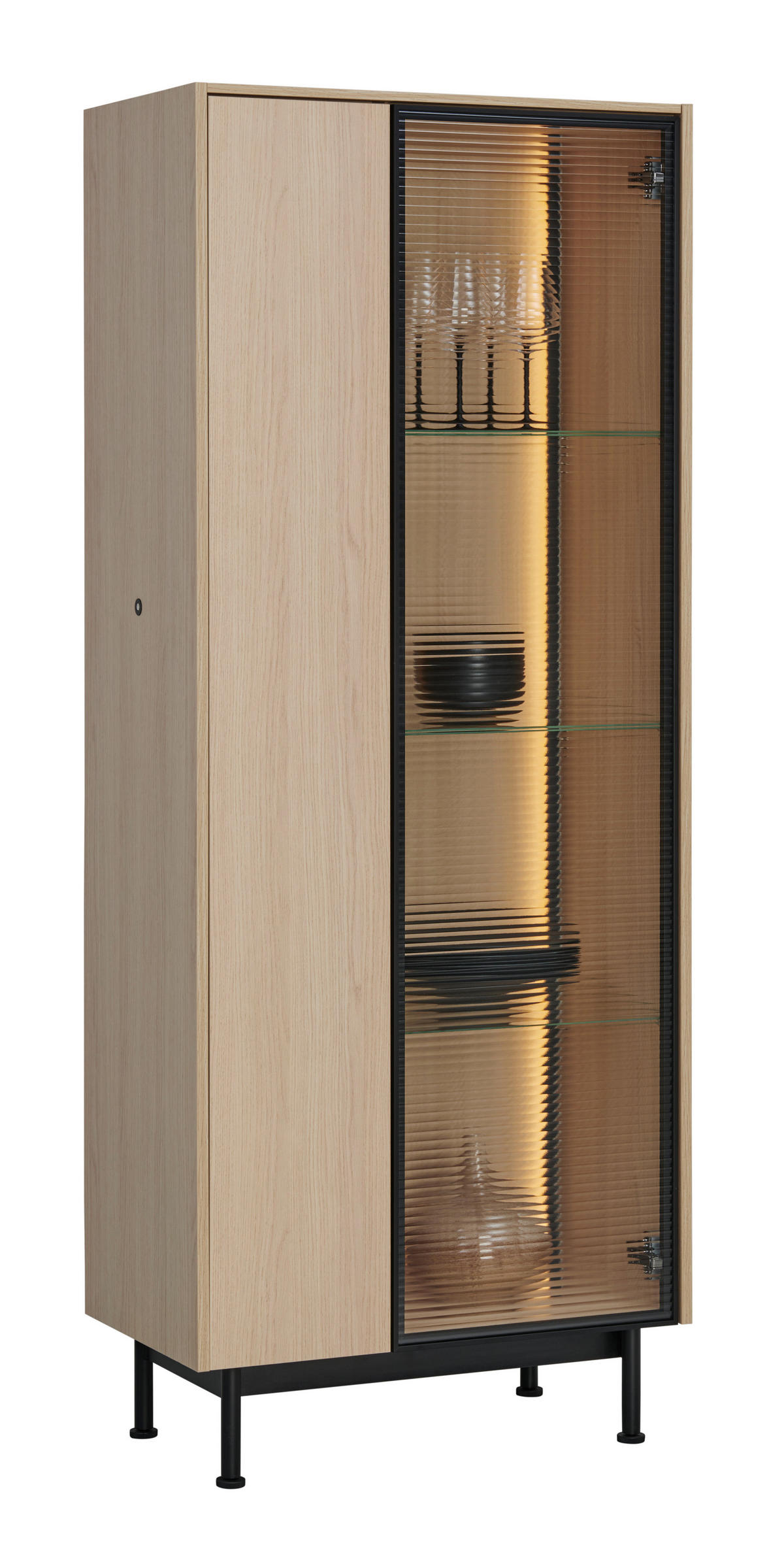 VITRINSKÅP ekfärgad  70/176/40 cm  - svart/ekfärgad, Design, metall/trämaterial (70/176/40cm) - Niels Andersson