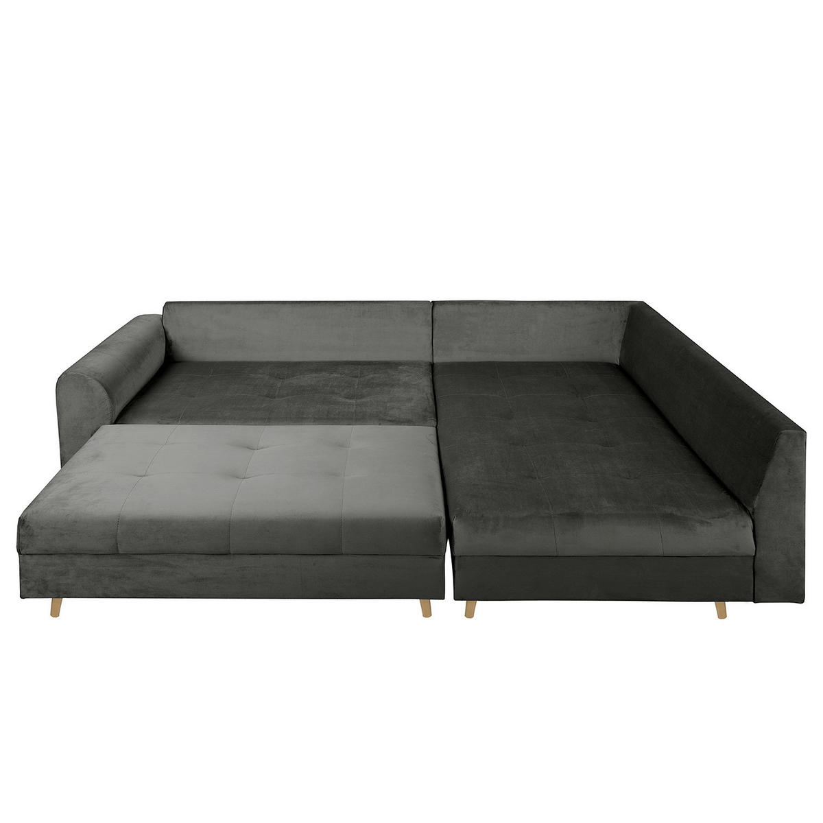 ECKSOFA inkl. Hocker Ariella Anthrazit Samt Rückenkissen, Hocker  - Anthrazit/Naturfarben, Design, Holz/Textil (231/161cm) - Livetastic