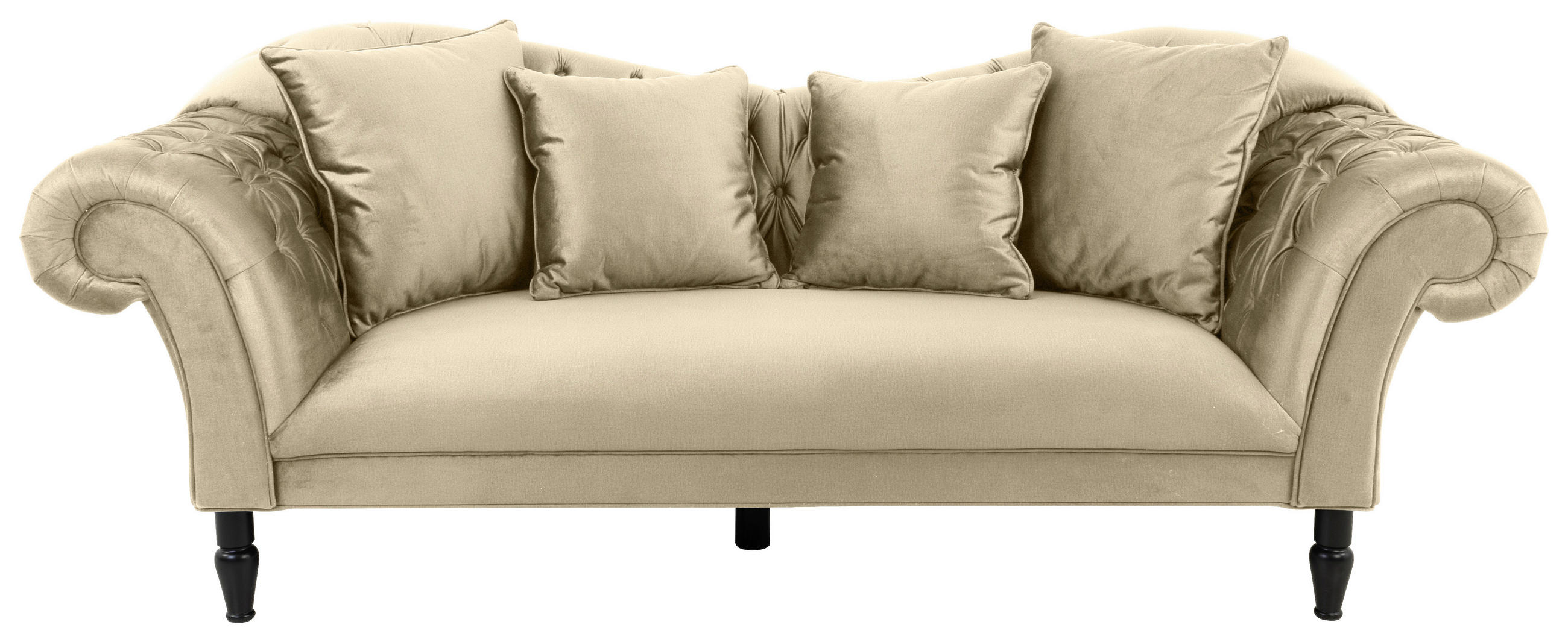 3-SITZER-SOFA Velours Beige  - Beige/Schwarz, Design, Holz/Textil (242/91/104cm) - MID.YOU