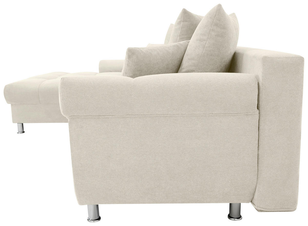 ECKSOFA in Flachgewebe, Mikrofaser Creme  - Chromfarben/Creme, Design, Kunststoff/Textil (198/312cm) - Livetastic