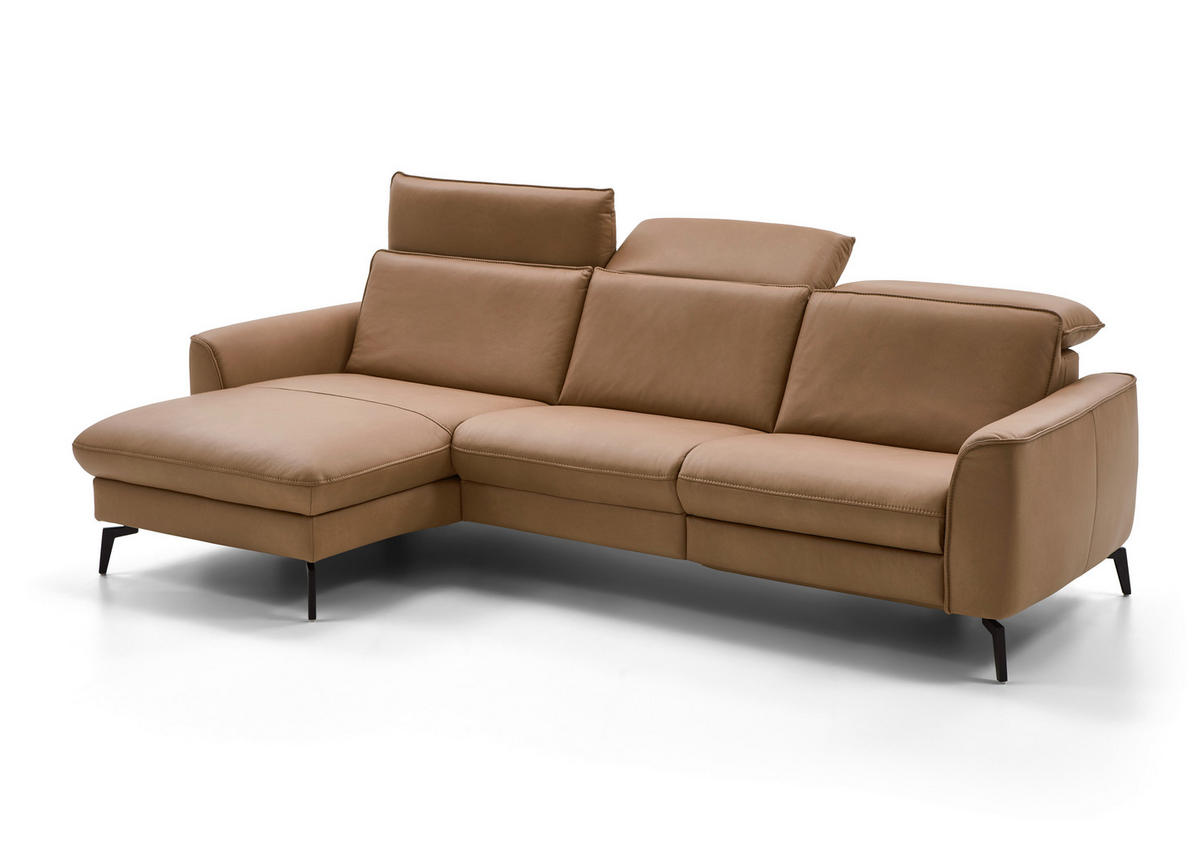 ECKSOFA in Echtleder Haselnussfarben  - Schwarz/Haselnussfarben, Natur, Leder/Metall (168/281cm) - Valdera