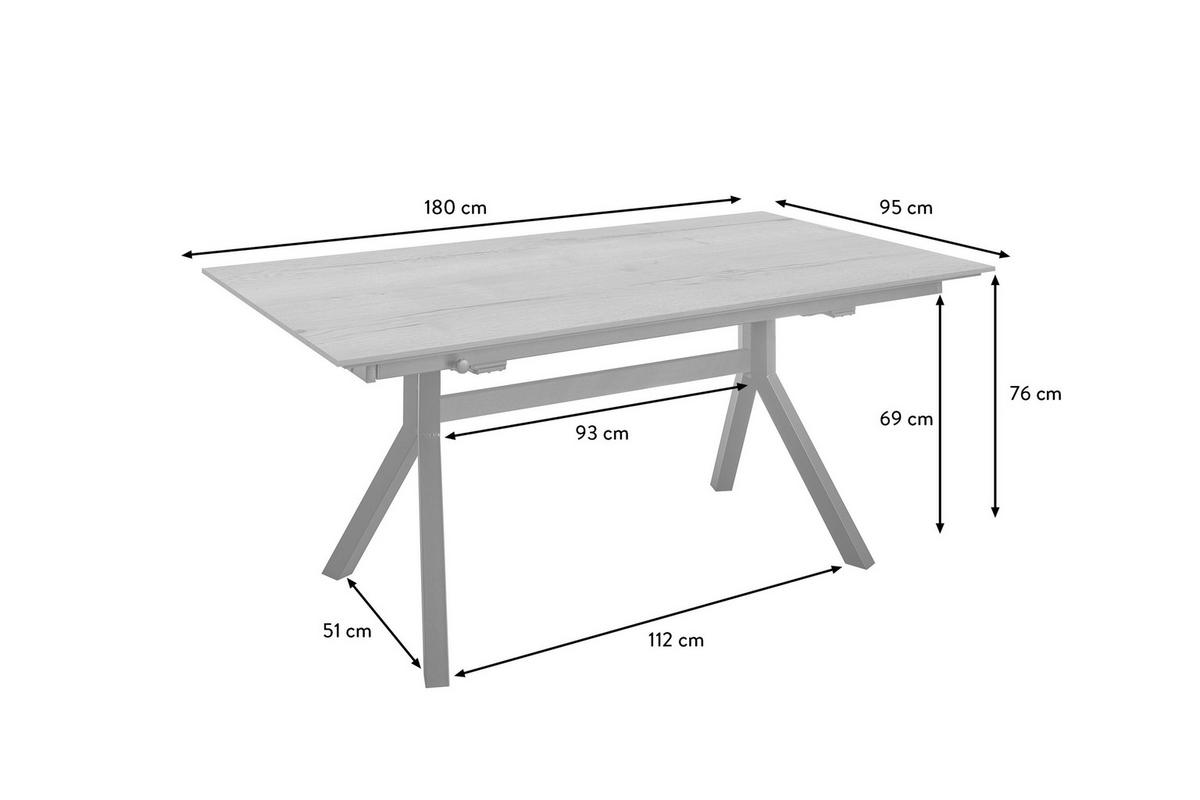 ESSTISCH in Metall, Holzwerkstoff 180/95/76 cm  - Eichefarben, Basics, Holzwerkstoff/Metall (180/95/76cm) - Celina Home
