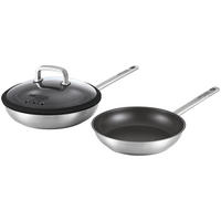 PFANNENSET SENNA S3 PLUS Edelstahl 3-teilig  - Edelstahlfarben/Schwarz, Basics, Glas/Metall (24-28cm) - Am Cook