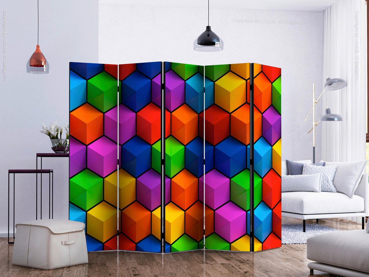 PARAVENT mit 5  Flügel - Multicolor, Basics, Holz/Textil (225/172/3cm) - artgeist